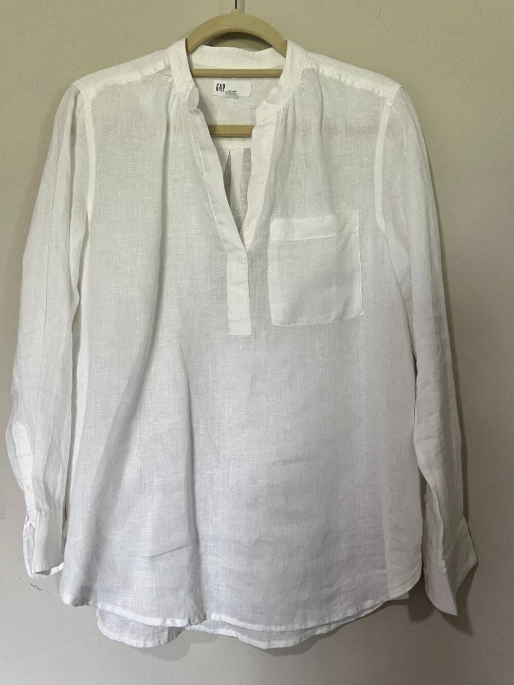 Gap Womens White 100% Linen Pullover Top Long Sleeve V-Neck Blouse Large